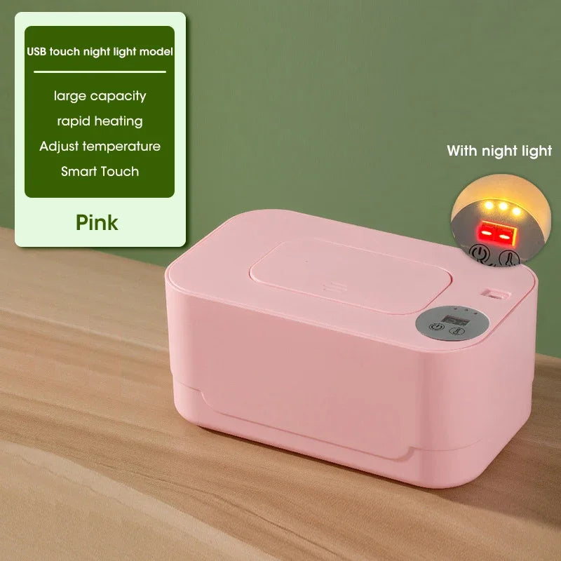 Baby Wipe Warmer Heater with LED Display Wet Towel Dispenser Portable USB Charge Baby Wipe Warmer Napkin Heating Box Home/Car