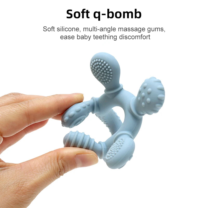 New Hand Multicolor Silicone Baby Ring Teether Anxiety Teething Toys 0-12 Months Chew Beads Sensory Gum Relief Soother Baby
