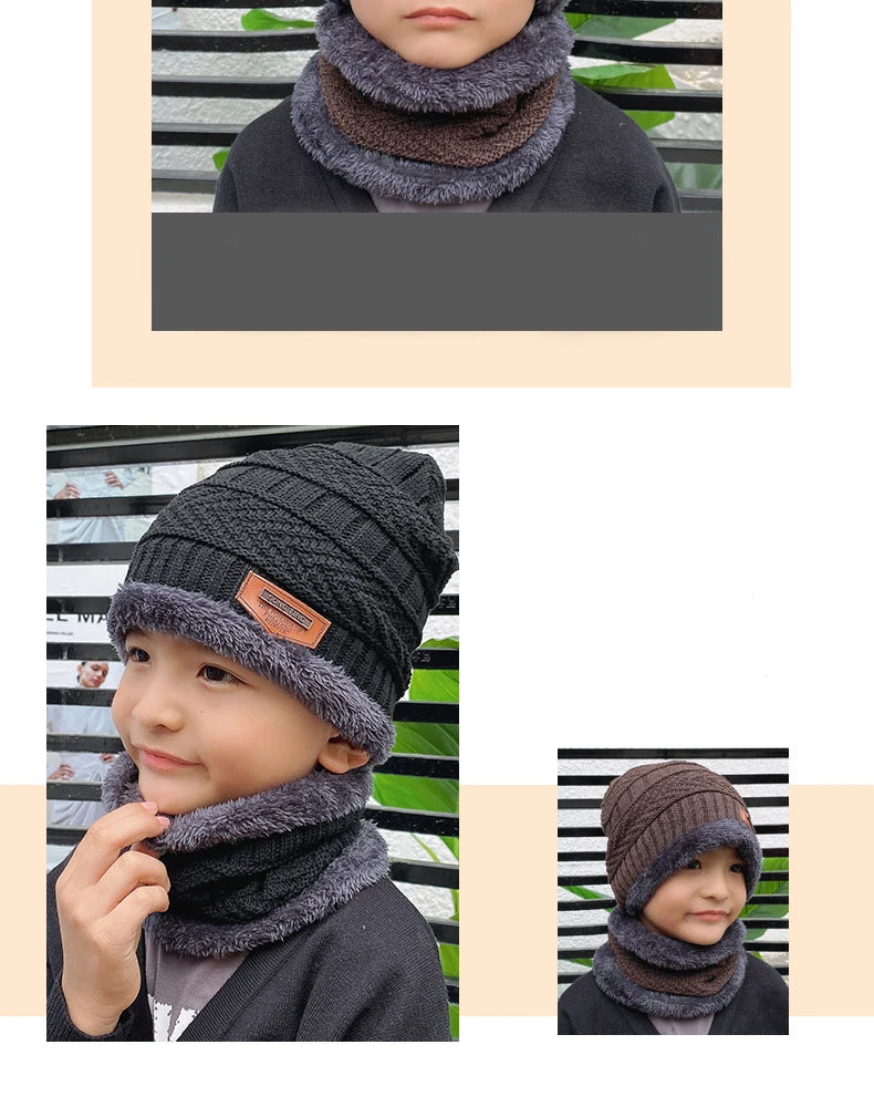 Children's Hats Winter Velvet Warm Neck Brace Two-Piece Hat Men's And Women's Treasure Outdoor Thickened Knitted Beanie