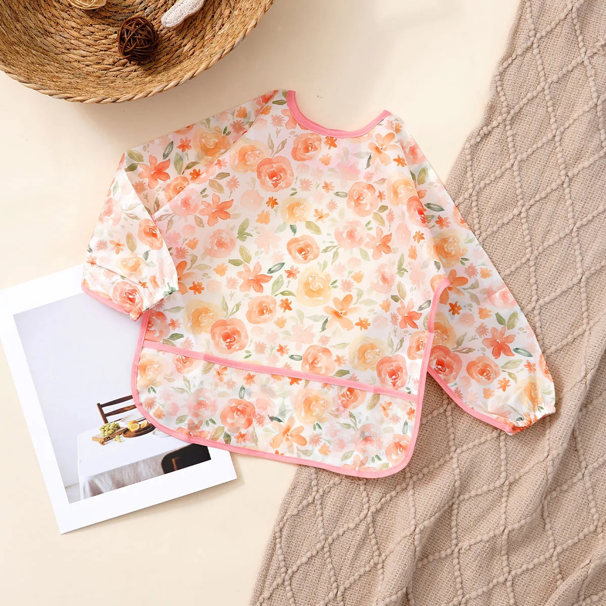 Elinfant 1PC Long Sleeve Bibs, Waterproof Feeding Bibs,Washable Burp Cloth,Coveralls Bibs,Easy To Clean,Wash-Free Eating Bibs