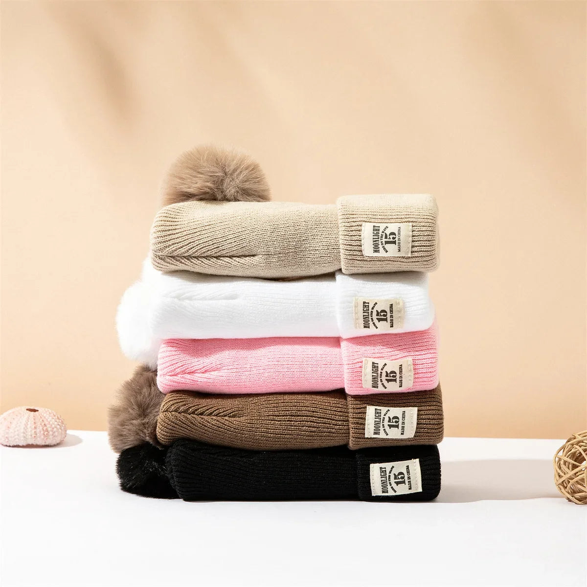 Baby Double Ball Knitted Hat For Winter Warm Soft Newborn Hat Baby Infant Bonnet Baby Cap for Girls Boys Kids