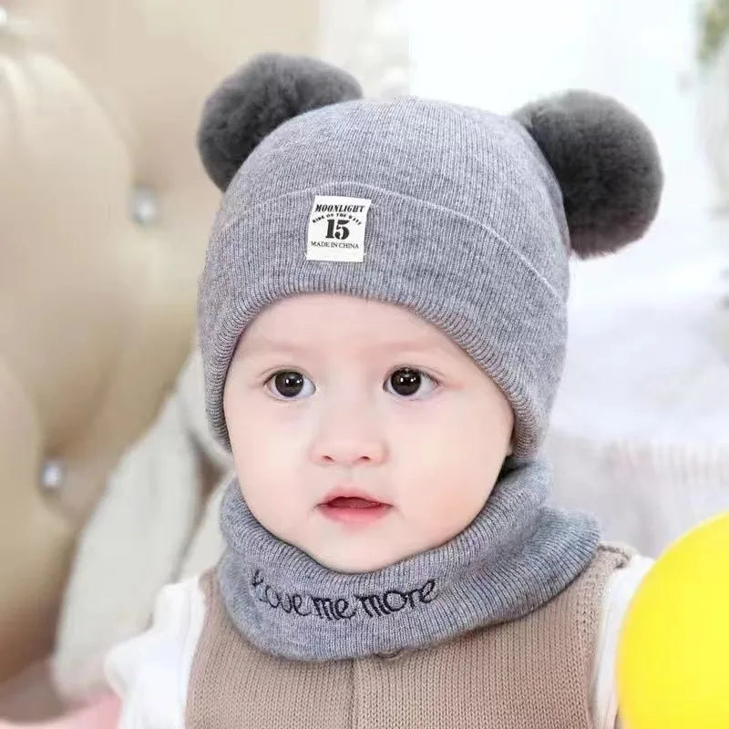 Autumn Winter Baby Warm Knitted Hats With Pom Kids Knit Beanie Hat Solid Color Children Hat For Boys Girls Accessories