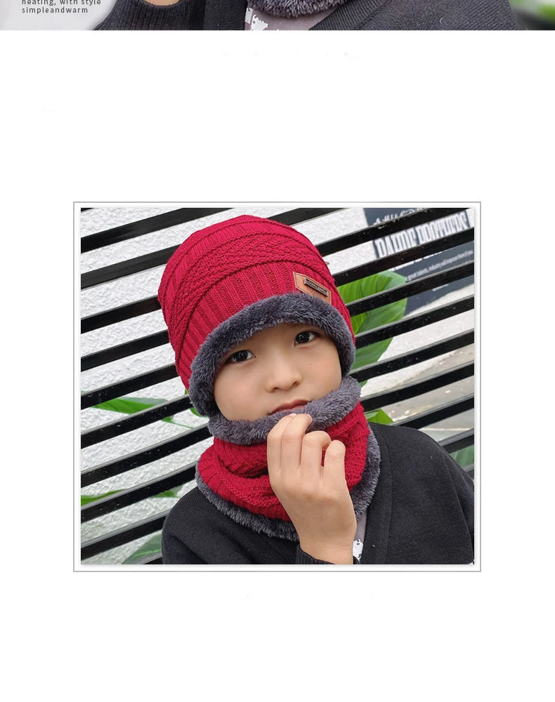 Children's Hats Winter Velvet Warm Neck Brace Two-Piece Hat Men's And Women's Treasure Outdoor Thickened Knitted Beanie