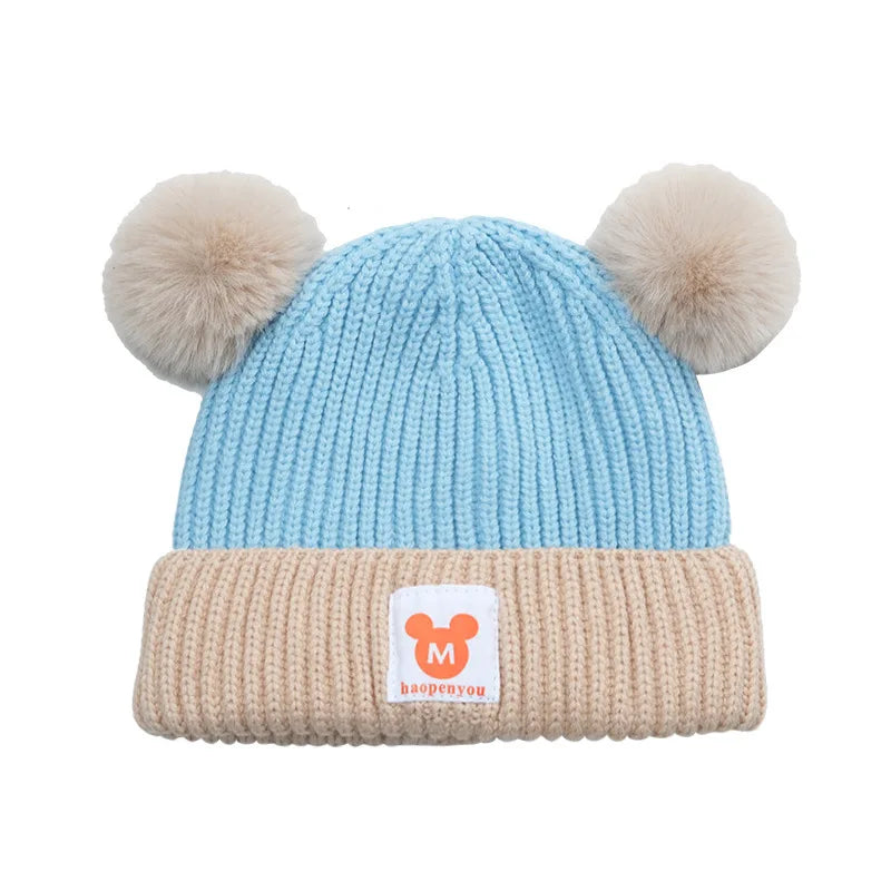 1Set Baby Hat Scarf Set Bear Warm Knitted Children Winter Hat Cap Bonnet Infant Toddler Kids Hat Boys Girls Crochet Beanie