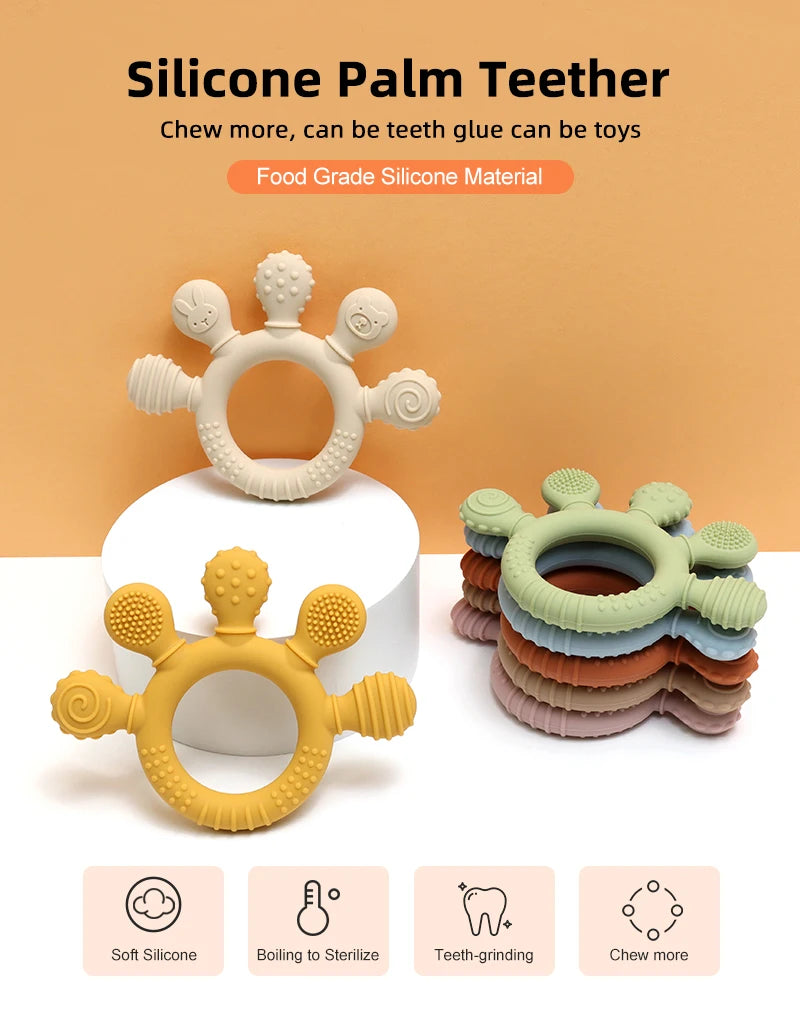 New Hand Multicolor Silicone Baby Ring Teether Anxiety Teething Toys 0-12 Months Chew Beads Sensory Gum Relief Soother Baby