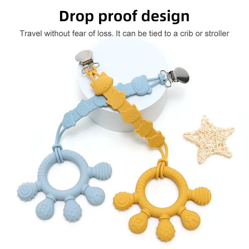 New Hand Multicolor Silicone Baby Ring Teether Anxiety Teething Toys 0-12 Months Chew Beads Sensory Gum Relief Soother Baby