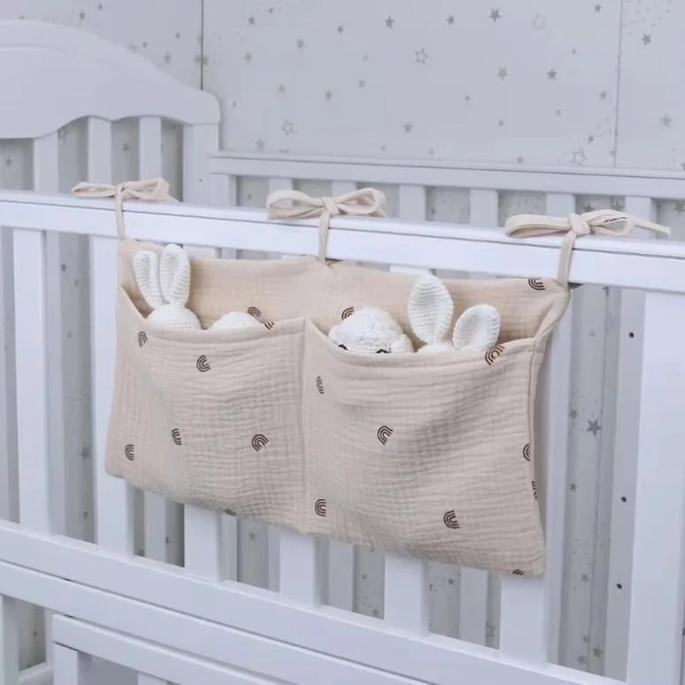Baby Crib Organizer Cot Caddy Bed Storage Bag 2 Pockets Bedside Hanging Diaper Nursery Toys Bag Diapers Stroller Organize