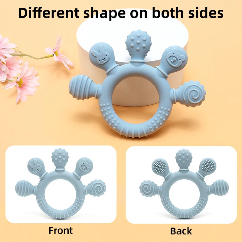 New Hand Multicolor Silicone Baby Ring Teether Anxiety Teething Toys 0-12 Months Chew Beads Sensory Gum Relief Soother Baby