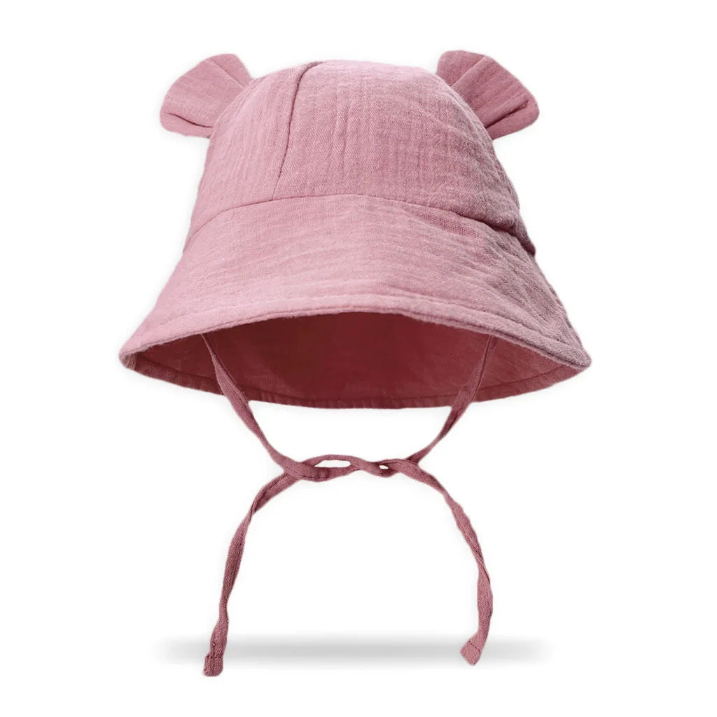 INS Summer Baby Solid Color Gauze Basin Hat New Rabbit Ear Fisherman Hat for Kids Sun Hat