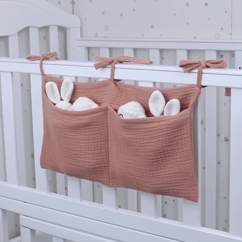 Baby Crib Organizer Cot Caddy Bed Storage Bag 2 Pockets Bedside Hanging Diaper Nursery Toys Bag Diapers Stroller Organize