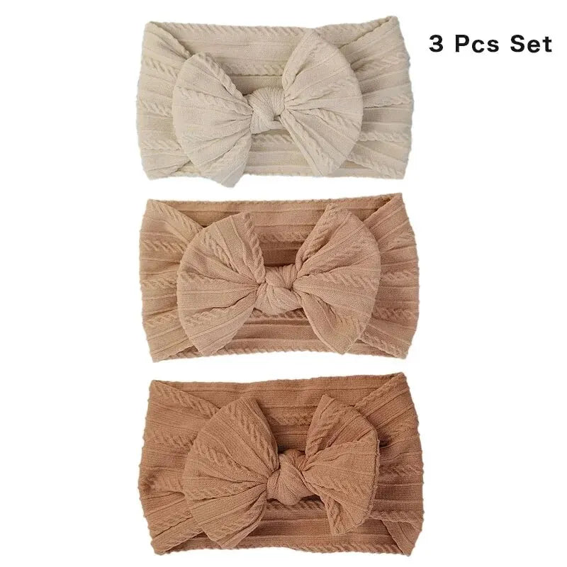 3Pcs Solid Color Baby Headband Bow Children Hair Band Elastic Nylon Newborn Headbands Soft Turban Headwrap Kid Hair Accessories