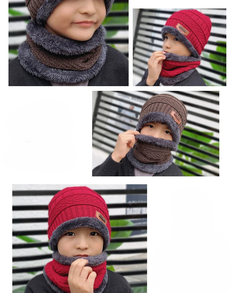 Children's Hats Winter Velvet Warm Neck Brace Two-Piece Hat Men's And Women's Treasure Outdoor Thickened Knitted Beanie