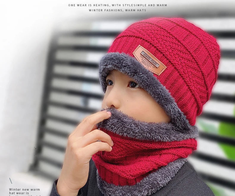 Children's Hats Winter Velvet Warm Neck Brace Two-Piece Hat Men's And Women's Treasure Outdoor Thickened Knitted Beanie