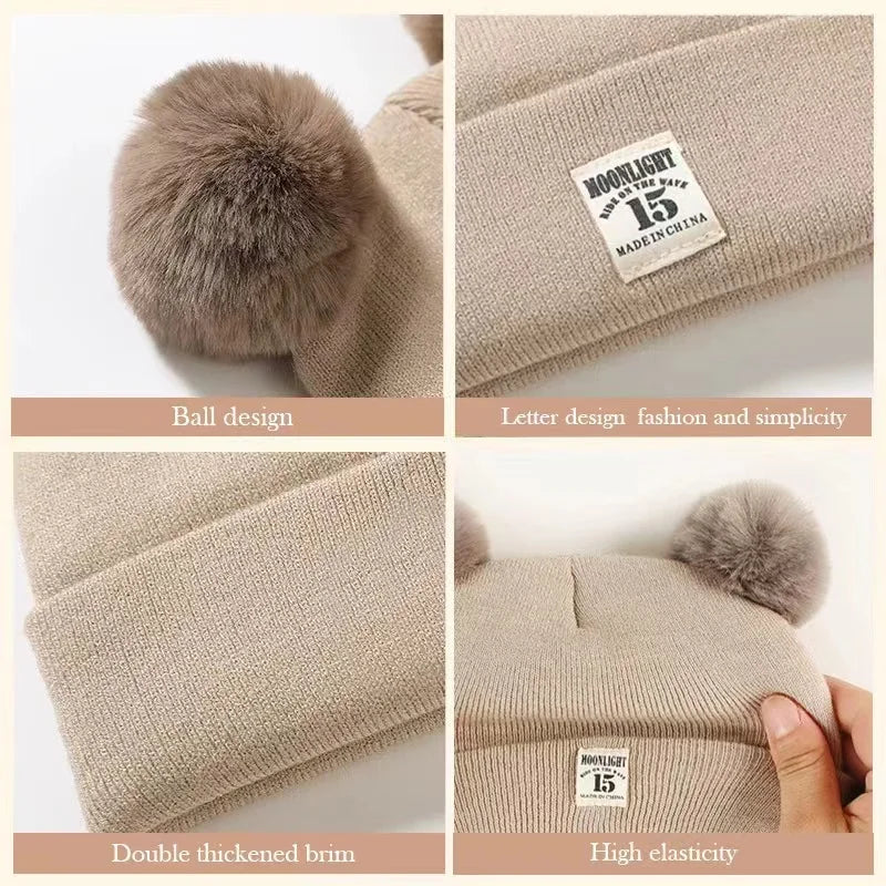 Autumn Winter Baby Warm Knitted Hats With Pom Kids Knit Beanie Hat Solid Color Children Hat For Boys Girls Accessories