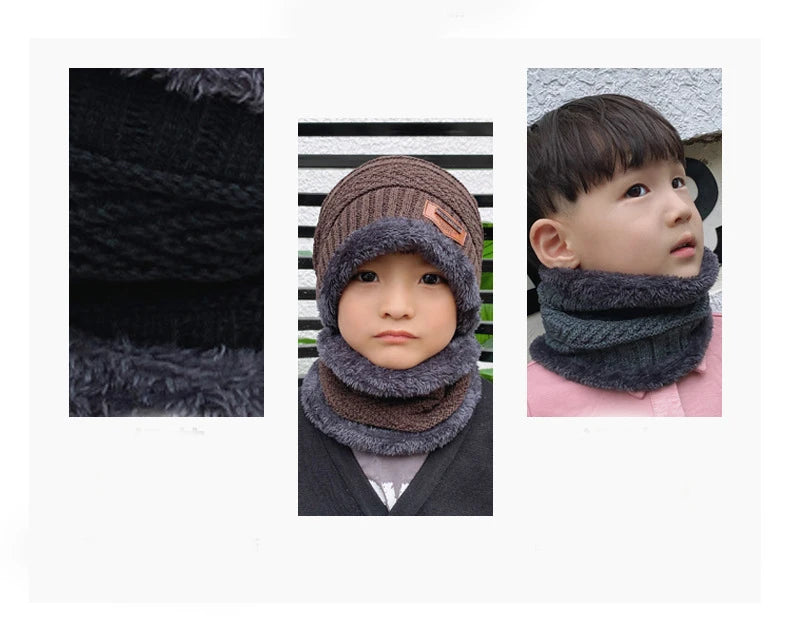 Children's Hats Winter Velvet Warm Neck Brace Two-Piece Hat Men's And Women's Treasure Outdoor Thickened Knitted Beanie