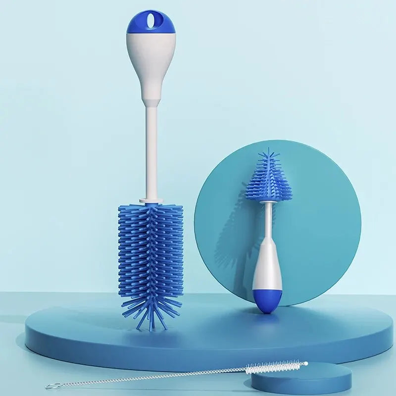 360 Degree Rotation 3 in 1 Silicone Baby Bottle Pacifier Brush Wash Water Cup Container Straw Cleaning Brush Set