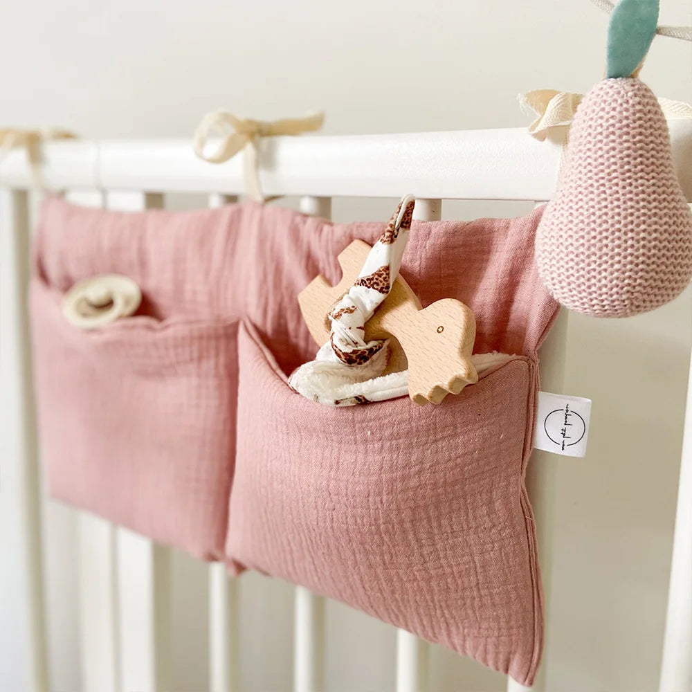 Baby Crib Organizer Cot Caddy Bed Storage Bag 2 Pockets Bedside Hanging Diaper Nursery Toys Bag Diapers Stroller Organize