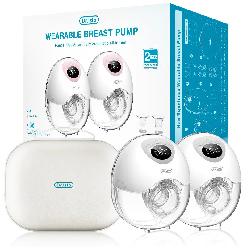MAMIJOY 2PCS Wearable Electric Breast Pump 4 Modes 36Suction Levels Silent Leak-Proof Hands Free Breast Pumps Breastfeeding EB50