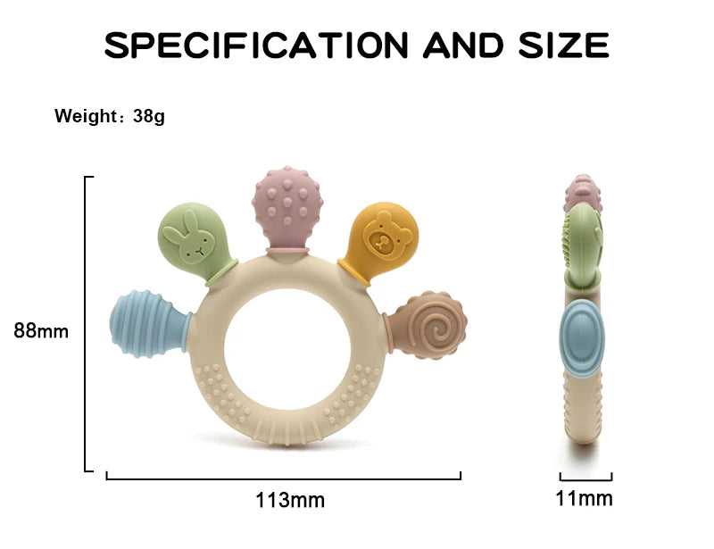 New Hand Multicolor Silicone Baby Ring Teether Anxiety Teething Toys 0-12 Months Chew Beads Sensory Gum Relief Soother Baby