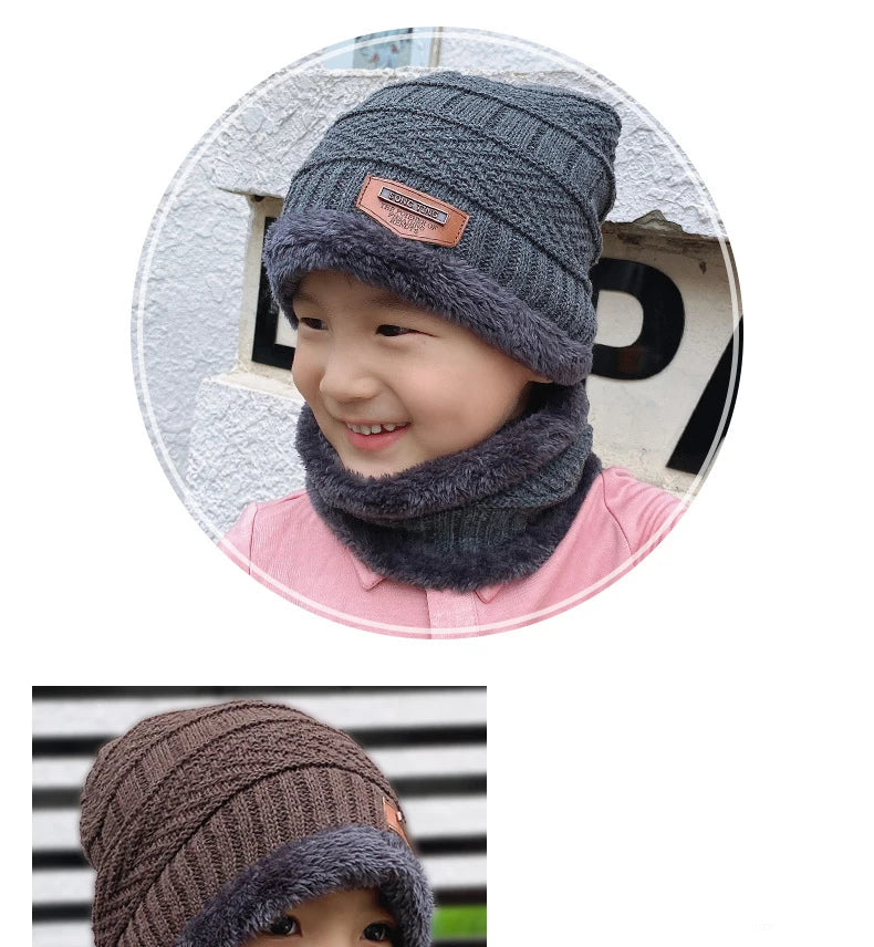 Children's Hats Winter Velvet Warm Neck Brace Two-Piece Hat Men's And Women's Treasure Outdoor Thickened Knitted Beanie