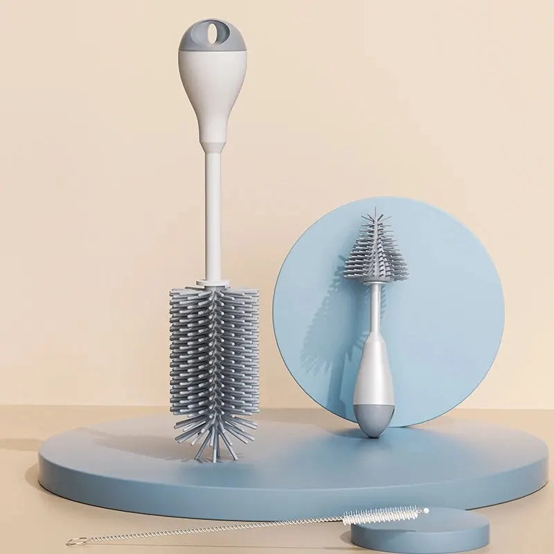 360 Degree Rotation 3 in 1 Silicone Baby Bottle Pacifier Brush Wash Water Cup Container Straw Cleaning Brush Set