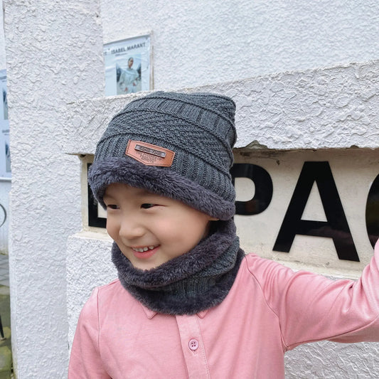 Children's Hats Winter Velvet Warm Neck Brace Two-Piece Hat Men's And Women's Treasure Outdoor Thickened Knitted Beanie