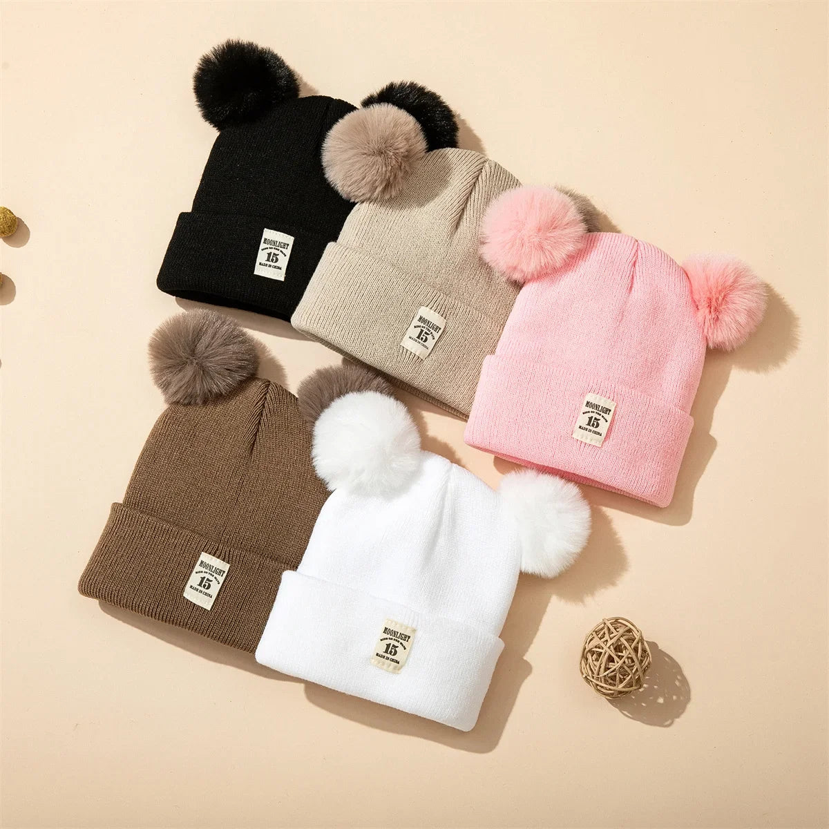 Baby Double Ball Knitted Hat For Winter Warm Soft Newborn Hat Baby Infant Bonnet Baby Cap for Girls Boys Kids