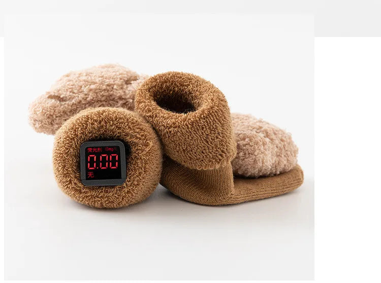 New Cute Cartoon Bear Baby Socks For Boys Girls Winter Soft Cotton Anti Slip Solid Newborn Toddler Sock Kids Thicken Socken