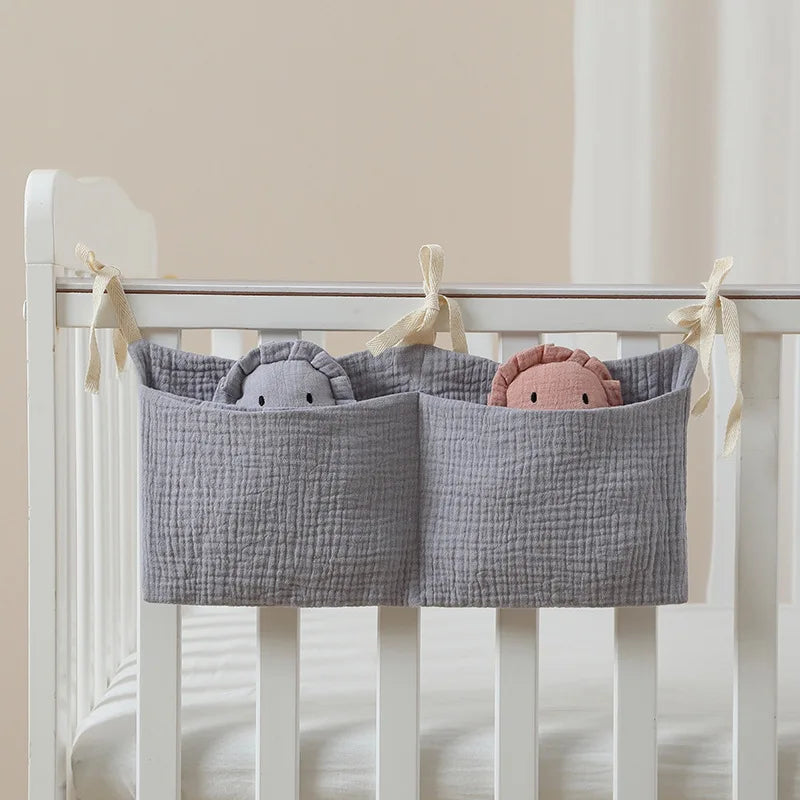 Baby Crib Organizer Cot Caddy Bed Storage Bag 2 Pockets Bedside Hanging Diaper Nursery Toys Bag Diapers Stroller Organize